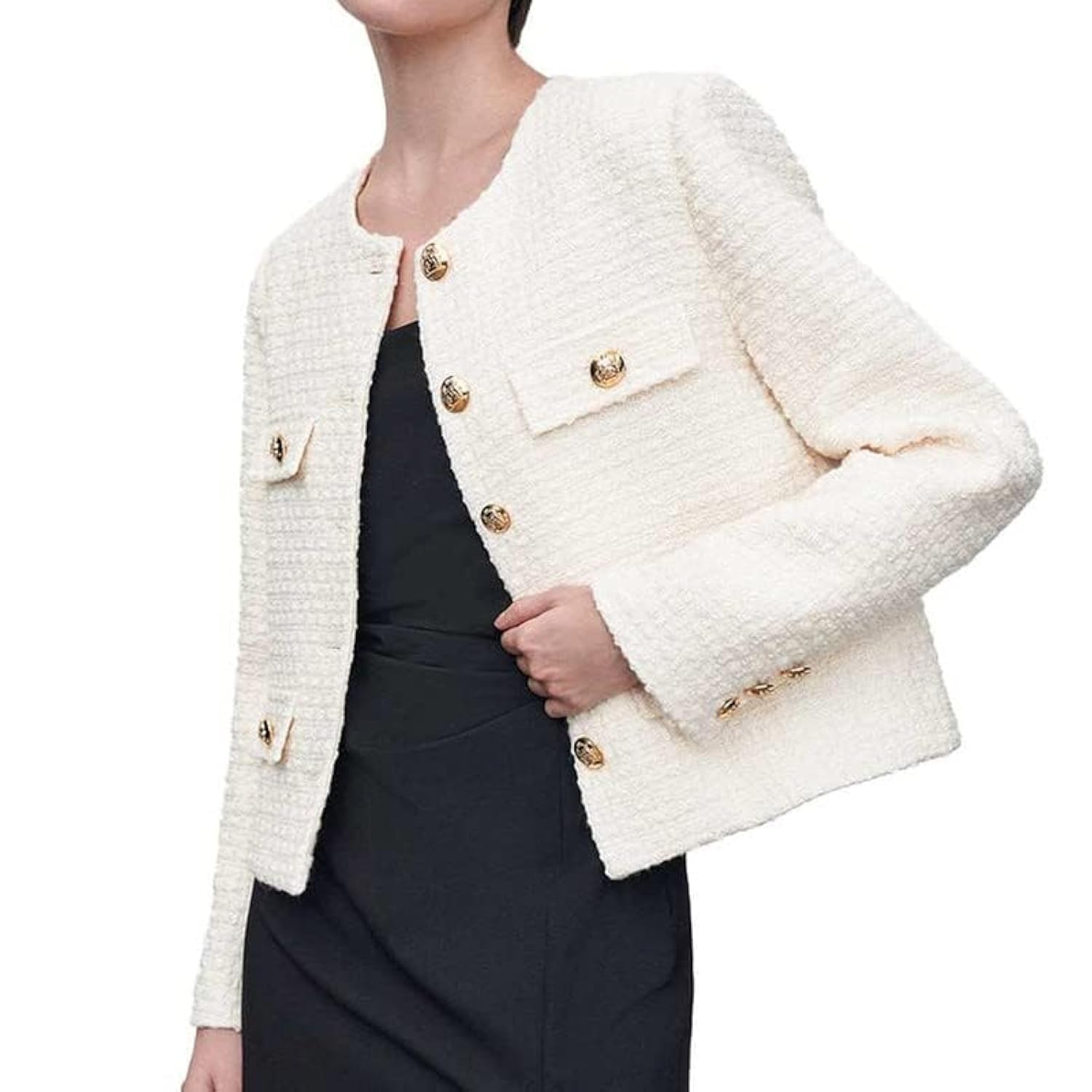 URBAN REVIVO Womens Cropped Tweed Blazer Jackets 2025 Fall Winter Casual Business Work Suits Long Sleeve Coat Outfits