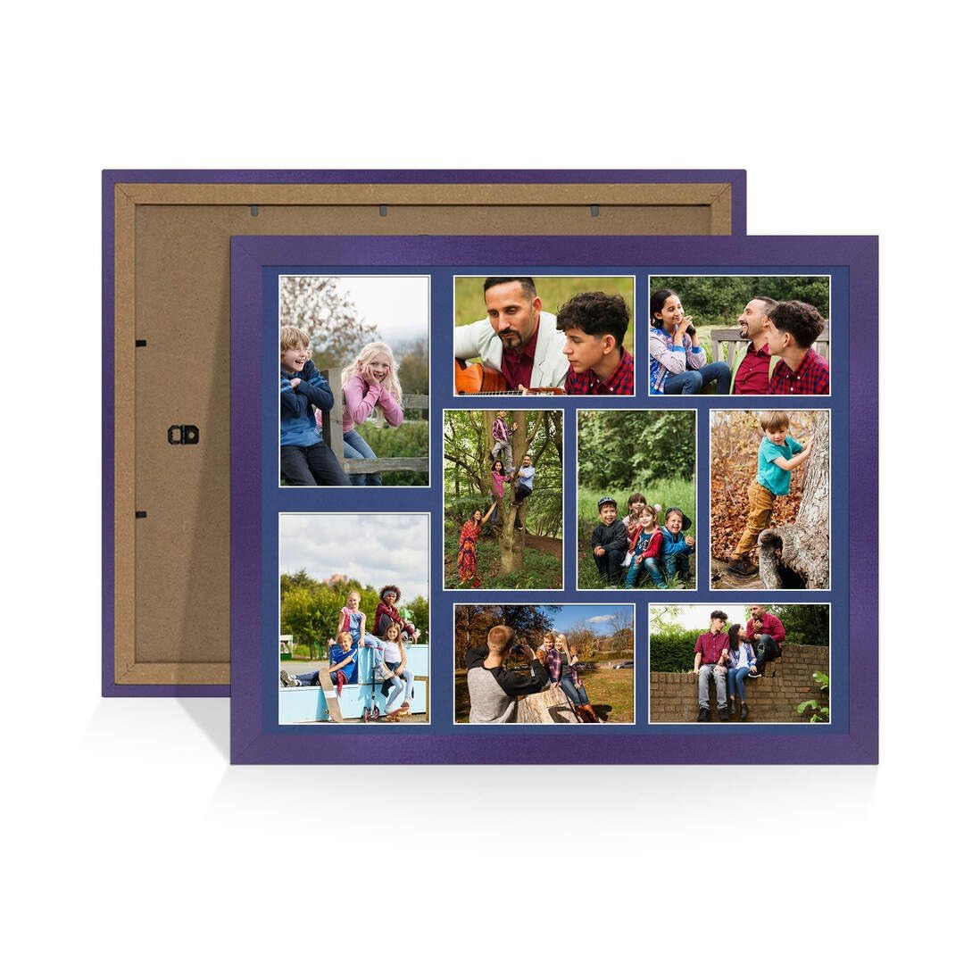 Procut Global 20X16 Purple Photo Frames For Multiple Pictures with Blue Mount-Modern Collage Frame with 9 Apertures (2x) 7x5, (7x) 6x4-Engineered Wood with Shatterproof Perspex