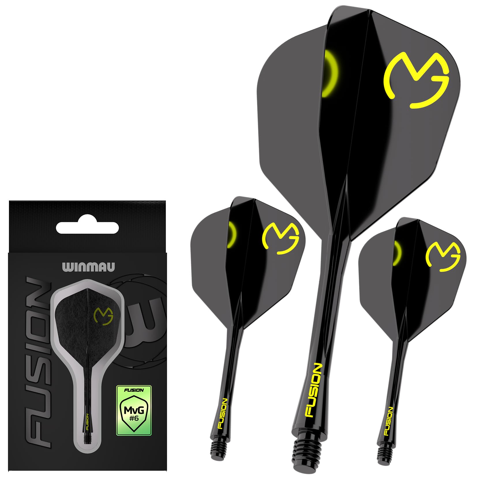 WINMAU Darts Fusion Integrated Flight & Shaft System - No.6 Shape & Design - MVG Black Colour, Short Length โ image 1