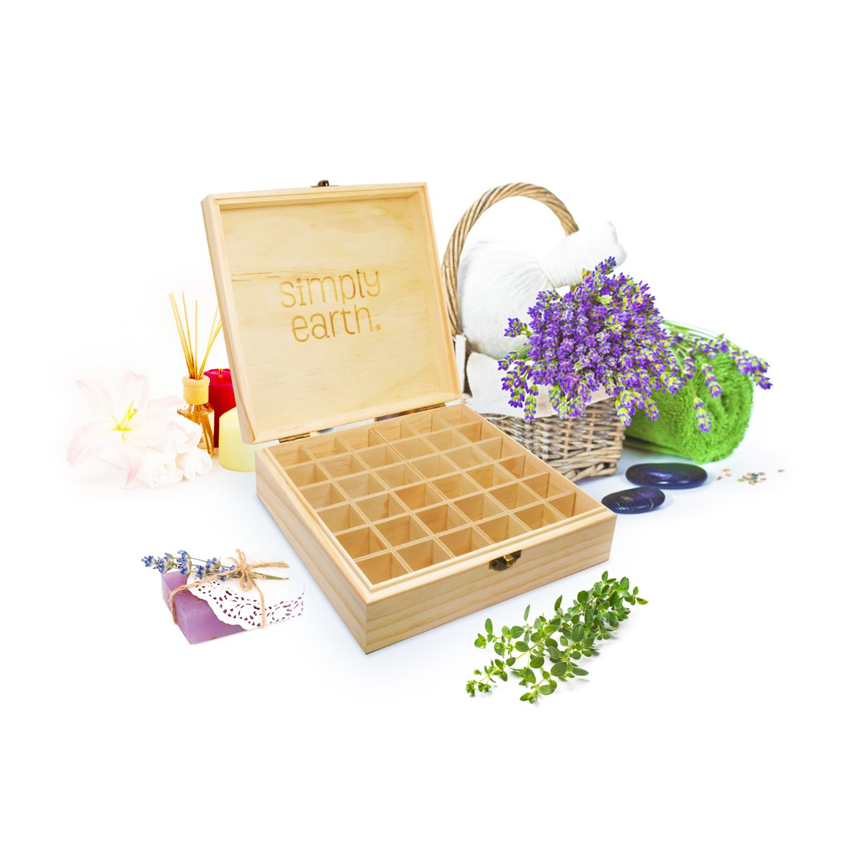 Simply Earth Wooden Box Essential Oil Storage - Best Essential Oil Wooden Case Organizer for Oil Bottles - Custom Made Beauty Box Holds 36 (5-15 ml) Bottles - Essential Oil Shelf, Gift for Women & Men