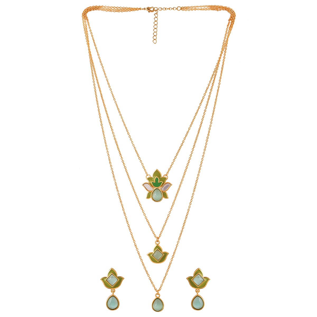 VOYLLAForever More Green Layered Necklace set for women|Enamelled Necklace Set For Women|EveryDay|Festive|Wedding|Gift For Women|