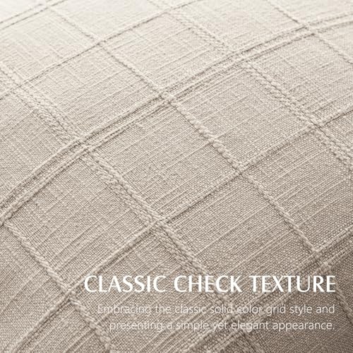 Image of Foindtower Set of 2 Decorative Linen Check Throw Pillow Covers Neutral Farmhouse Vintage Cushion Covers Modern Boho Home Decor for Sofa Chair Couch Bedroom Living Room,22x22 Inch,Natural Linen