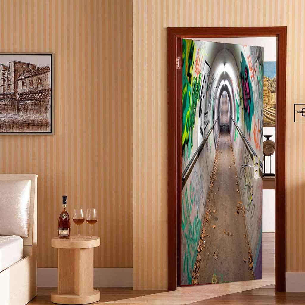 Deursticker 3D zelfklevend 95 x 205 cm abstracte tunnelkunst