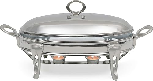 Miniatura 6 de Juego de bufé de 3 cuartos de galón  Calentadores de alimentos para fiestas, bufé, plato de vidrio apto para horno con base y cubierta de acero