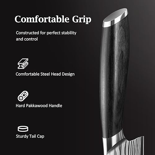 Miniatura 4 de HOSHANHO Juego de cuchillos de 3 piezas, juego profesional de cuchillos de cocina de acero en polvo de alto carbono, juego de cuchillos ultra