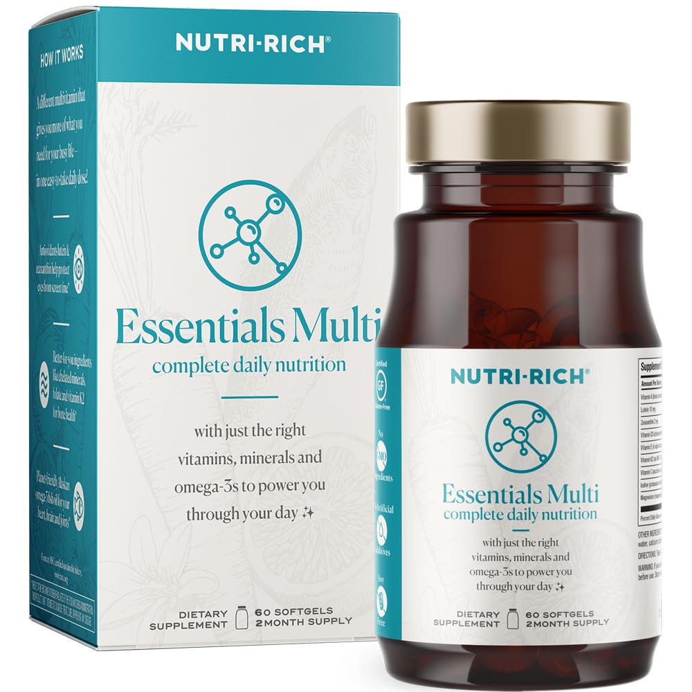 Nutri-Rich Essentials Multi | Multivitamin with Fish Oil Omega-3 for Men and Women, Supports Energy, Immune Health, Vitamin A, C, D3, E, K2, and Zinc, Non-GMO, Gluten Free (60 Count)