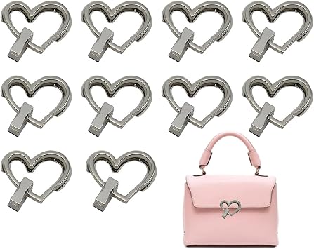 Alunsito 10 Pcs Turn Lock Clasp Heart Shape Purse Closure Twist Locks Fasteners Metal Hardware Clip Clasp Buckles for DIY Handbag Craft Briefcase Handbag Making