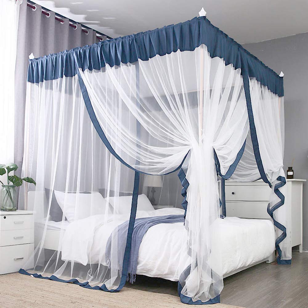 Mosquito Net 4 Corners Post Canopy Bed Curtain for Girls Boys & Adults - 4 Opening - Princess Bedroom Decoration (86" W*78" L*82" H/(Suggested for King), Multicolor)