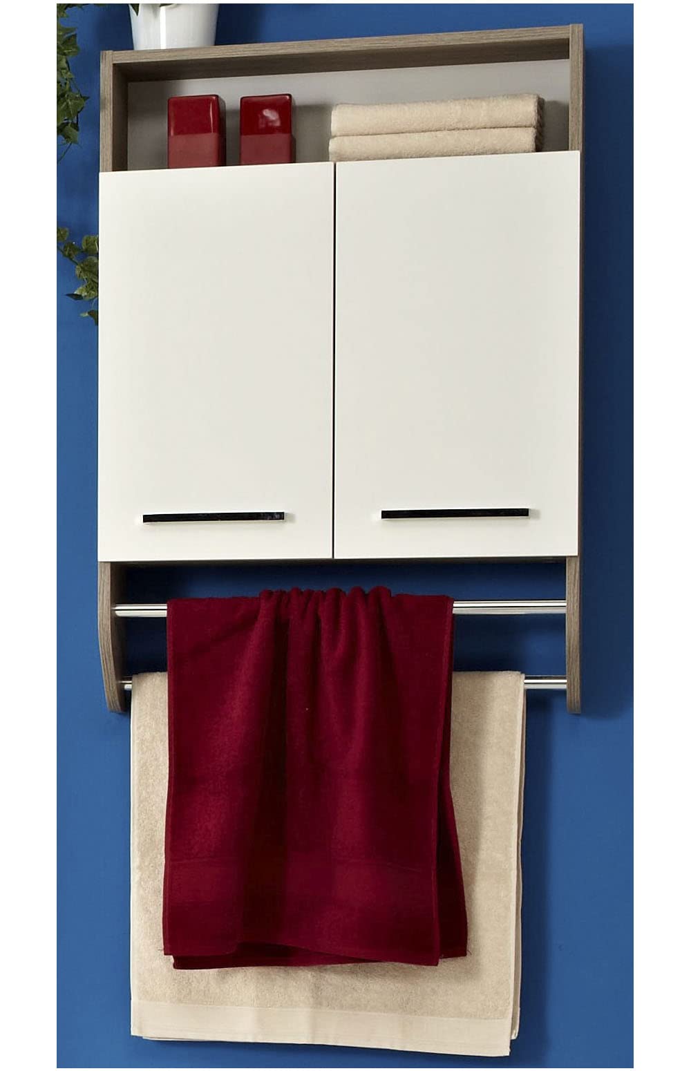 Pelipal Badezimmer Hängeschrank Quickset 380 in Sanremo Eiche Terra quer Nachbildung, 60 cm breit | Bad Handtuchhalterschrank mit 2 Türen, 2 Handtuchhalterstangen und 1 Einlegeboden