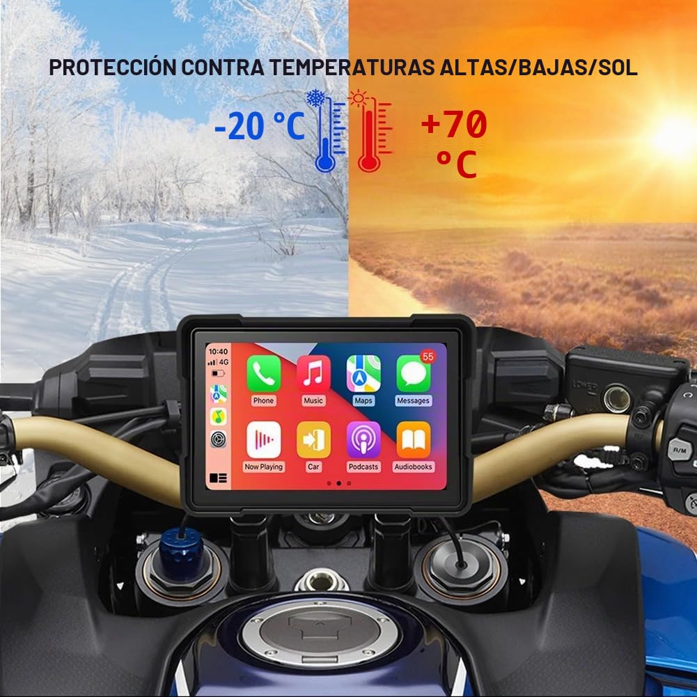 Motocicleta 5 Pulgadas Bluetooth Pantalla Portátil Navegación GPS IP67 Impermeable Inalámbrico Carplay Android Auto Reproductor MP5