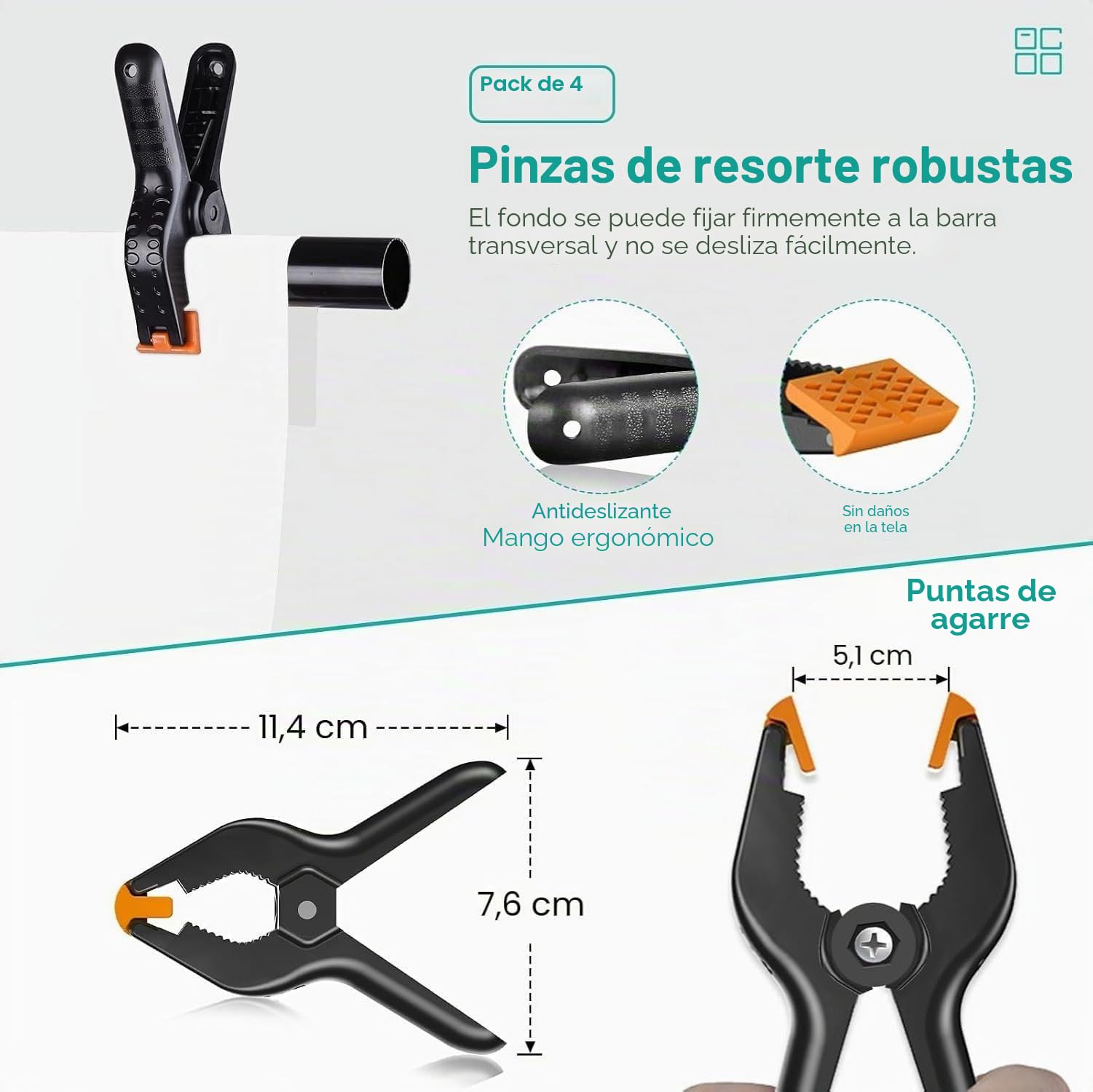 EMART Kit de Sistema de Soporte 2x2 m con Fondo Blanco 1,5x3 m | Ajustable, Bolsa de Transporte, 4 Pinzas, Estudio Fotográfico, Vídeo