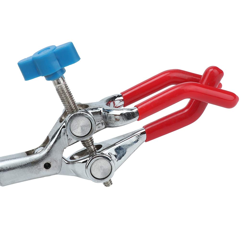 Pince de laboratoire à 3 doigts, pince à fiole avec mâchoire en caoutchouc et tige métallique double pour support de flacon en chimie scolaire