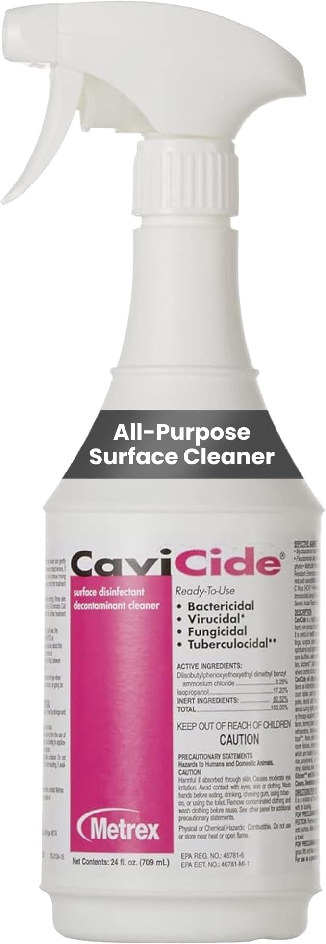 Metrex CaviCide Surface Disinfectant Cleaner Spray, 24 Oz โ Ready-to-Use Disinfecting Spray, All Purpose Cleaner & Decontaminant for Medical, Clinical, Laboratories & Patient Care Areas