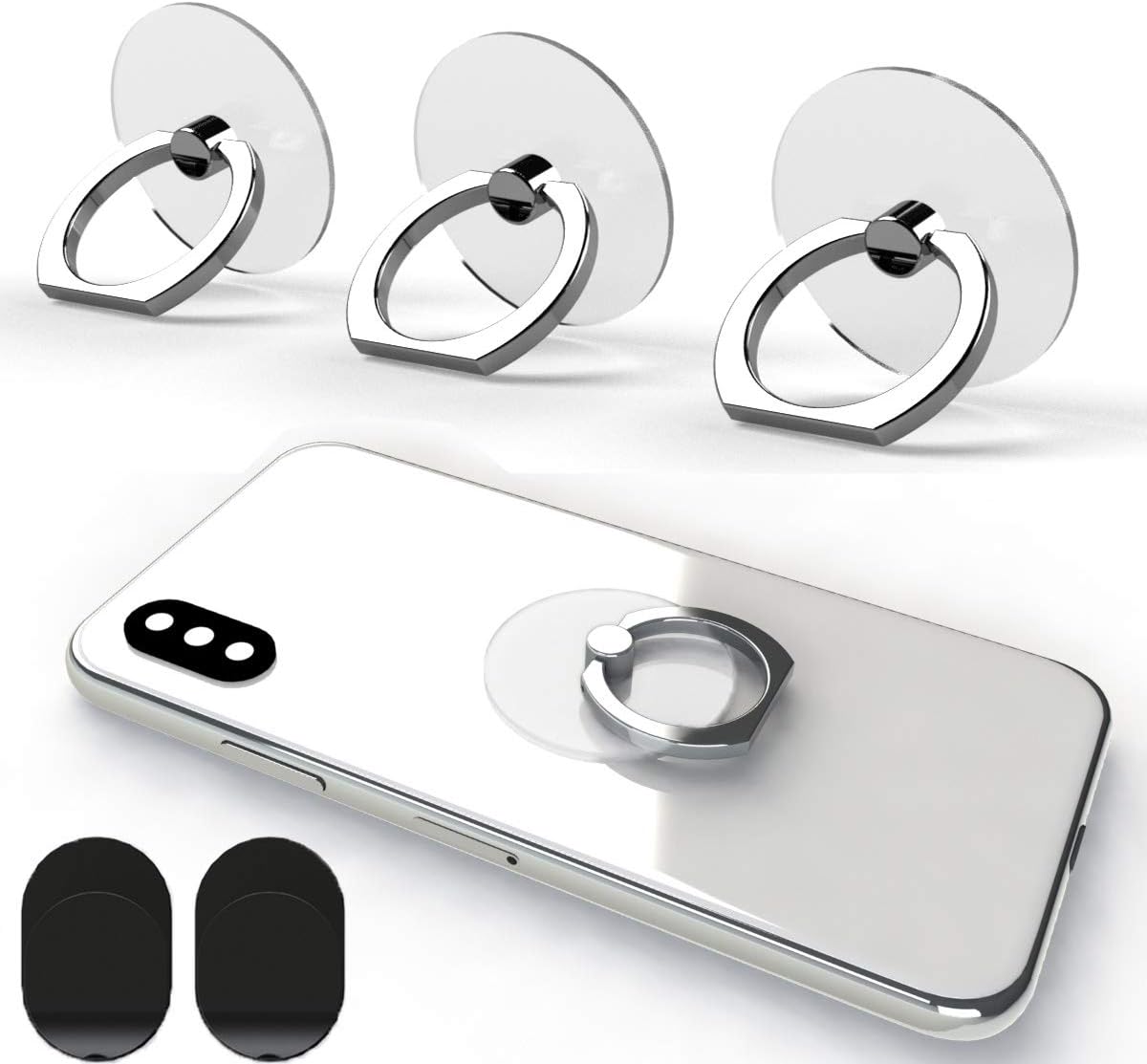 Transparent Phone Ring Holder Grip 360 Degree Free Rotation, Clear Cell Phone Finger Ring Kick-Stand Compatible with iPhone X 8 7 Plus 6S 6 5s 5 SE, Galaxy S9 S8 S7 S6 Edge (Silver)