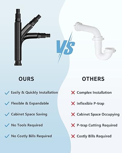 Miniatura 6 de Kit de drenaje de lavabo de baño 2 en 1 mejorado con trampa P flexible, adecuado para tubería de drenaje de PVC de 1-14 o 1-12 pulgadas, drenaje