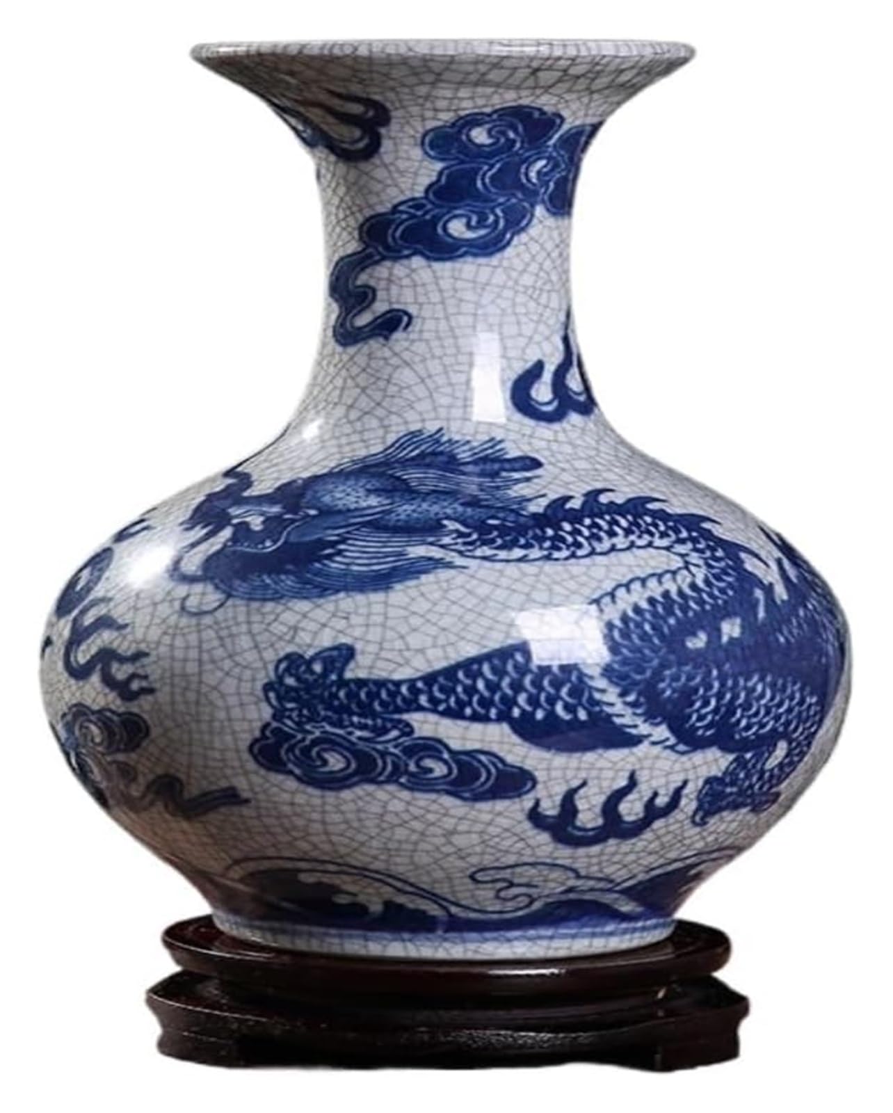 Bzgpmfud Bule Vase Desktop Flower Glass Blue And White Porcelain Dragon Pattern Cracked Glaze Ceramic Antique Home Ornaments Vase(E)-Blue-F(F)