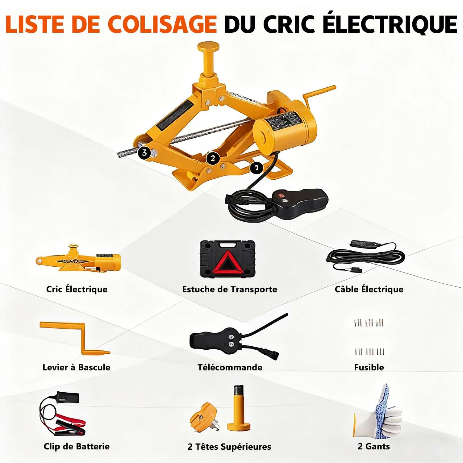 VOBOR Cric Electrique, 3T Cric Voiture à Ciseaux Levée 12V, 120-420 mm Portable Crics de Levage, Kit d'urgence Automobile pour Voitures, Camions, Berlines, Fourgonnettes, SUV