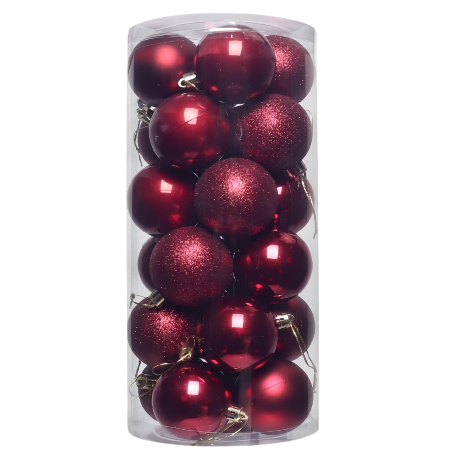 24 Stück Festliche Kugel-Ornamente, bruchsicher, 3-8cm Weihnachtskugeln, 4 Rottöne für Weihnachtsbäume, Hochzeiten und Heimdekoration, stilvolle Dekorationen (Burgunderrot, Durchmesser 6cm)
