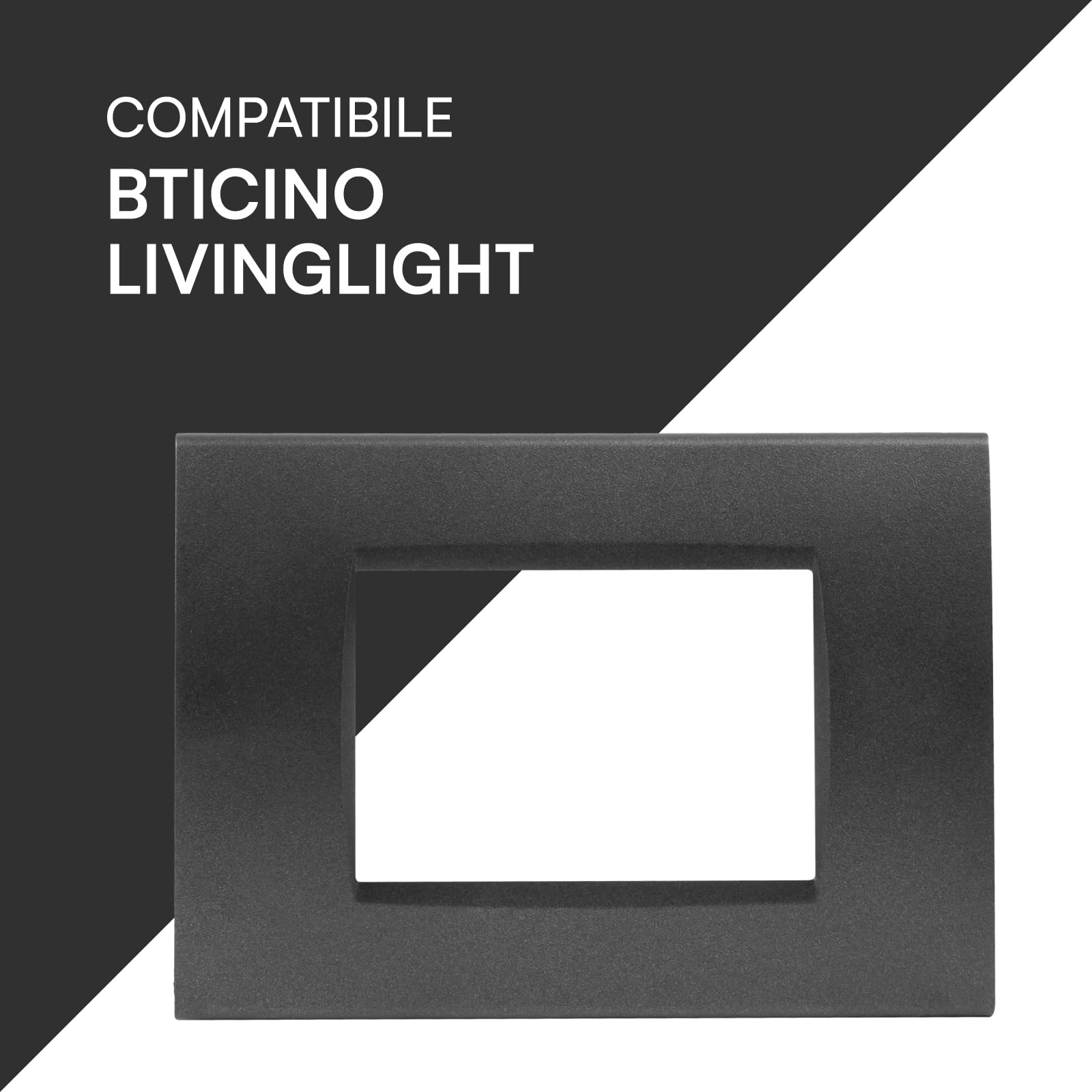 Rectangular Technopolymer Plate with 3 Modules for Fruits Anthracite Colour Compatible with BTicino Livinglight Serie Civile 8003-2 - Image 2