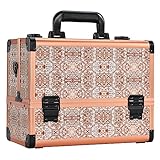 FRENESSA Makeup Train Case Extra Large Makeup Organizer Case 6 Trays Cosmetic Box with Shoulder Strap Portable Travel Makeup Case for Makeup Artist Nail Kits Cosmetology Case Vintage Bohemian