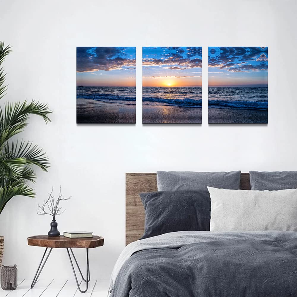 hyidecorart Sunset Beach Canvas Wall Art for Living Room Modern Artwork Nature Blue Sea Landscape Bathroom Pictures Bedroom Wall Decor - Image 3
