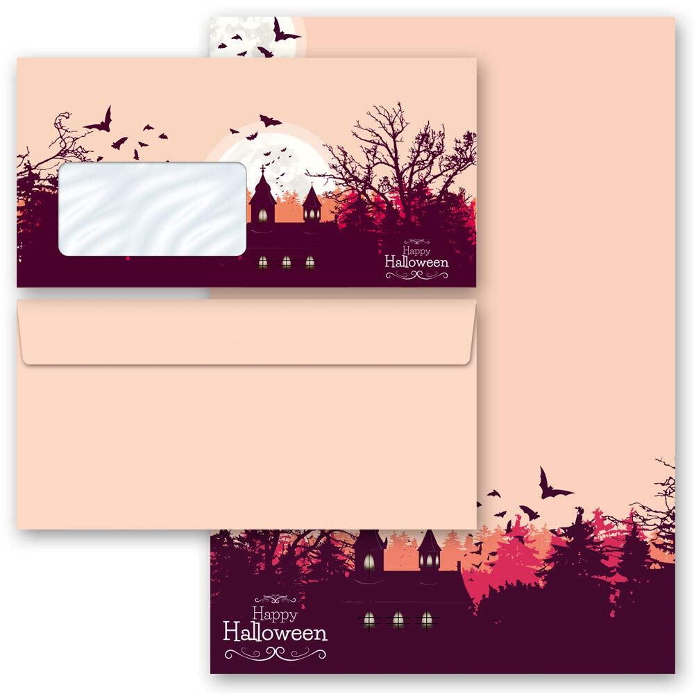 Motif-Stationery Sets Seasons - Autumn, Happy Halloween 100 Sheets of Stationery Paper + 100 Matching envelopes DIN Long with Windows | Paper-Media