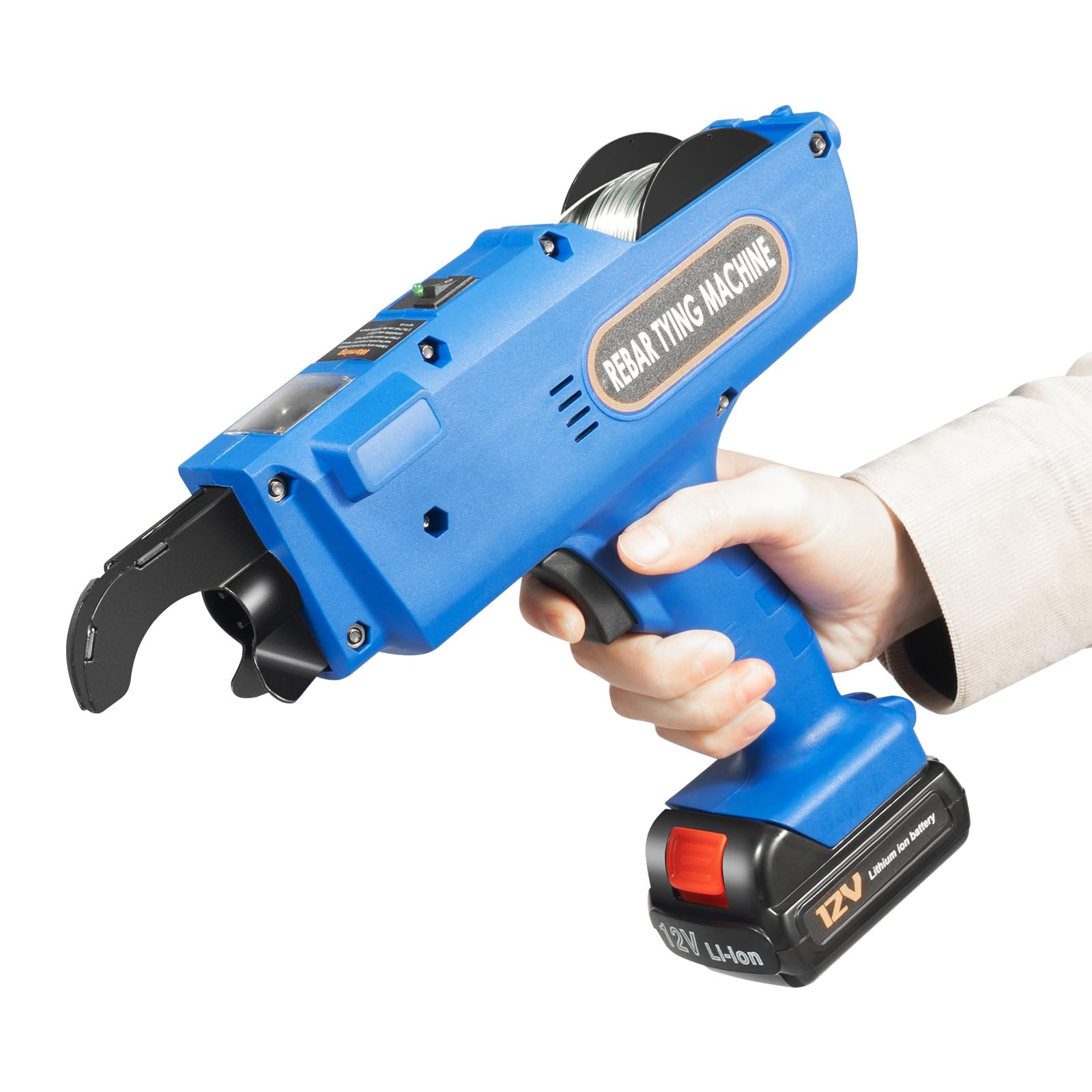 Machine à relier automatique à fil métallique Rebar - Machine à relier le béton armé - Avec batterie - Appareil manuel automatique pour la reliure de barres d'armature - 8 mm - 34 mm (bleu)