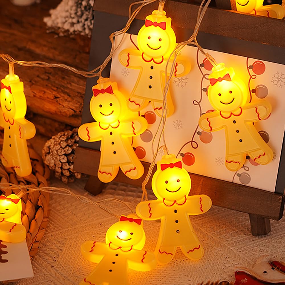 Cadena De Luces Navideñas De Hombre De Jengibre | Cadena De Luces Creativas De Hadas | Luces LED De Alambre De Cobre Blanco Cálido Para Decoración De Fiesta De Navidad,B,10m(32,8 Pies)-80 LED-USB