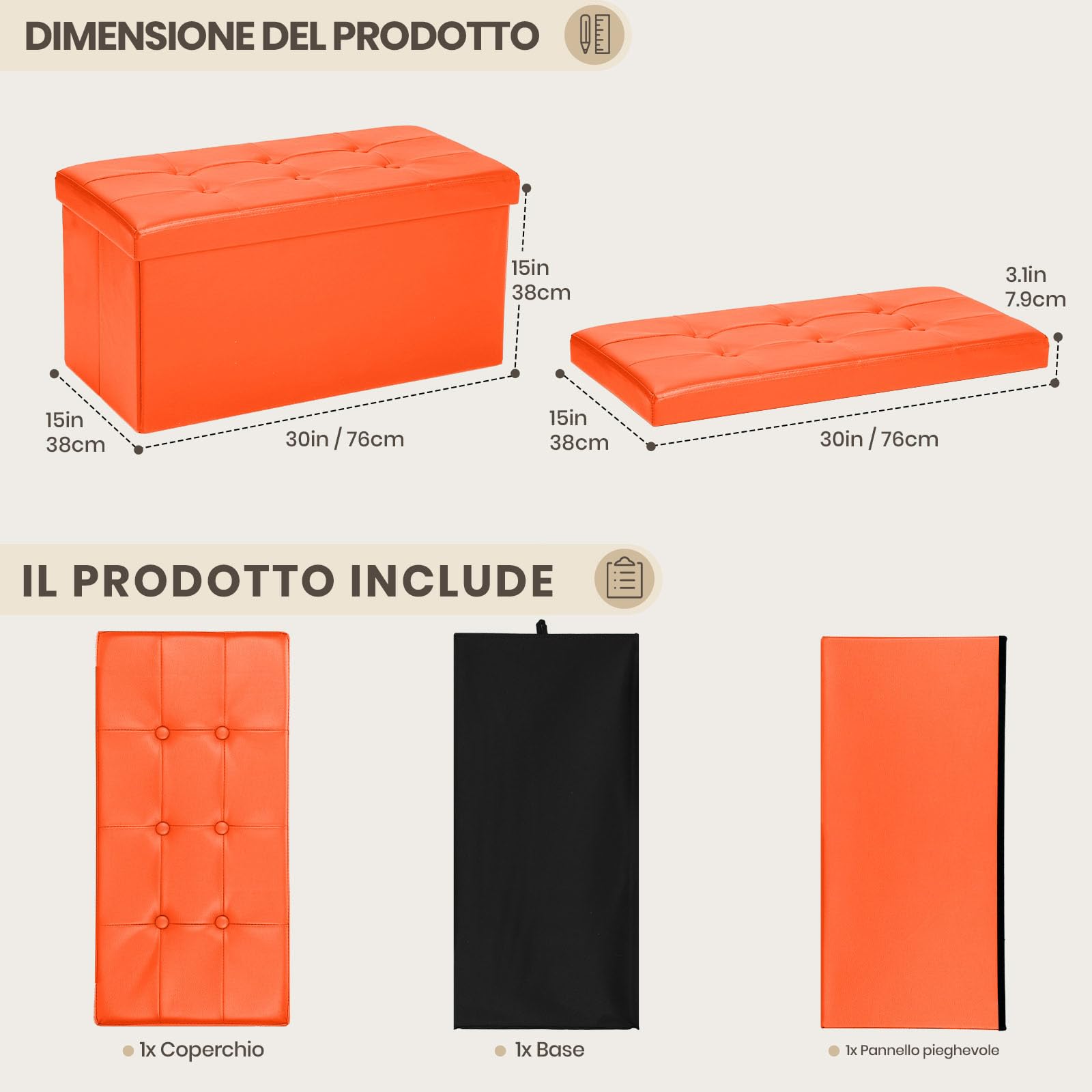 Bonlife Sofa kruk Opvouwbare lade met deksel Zitkist Kinderen Opvouwbare kist Speelgoedkist Zitting lade met deksel 30x30x30cm Rood