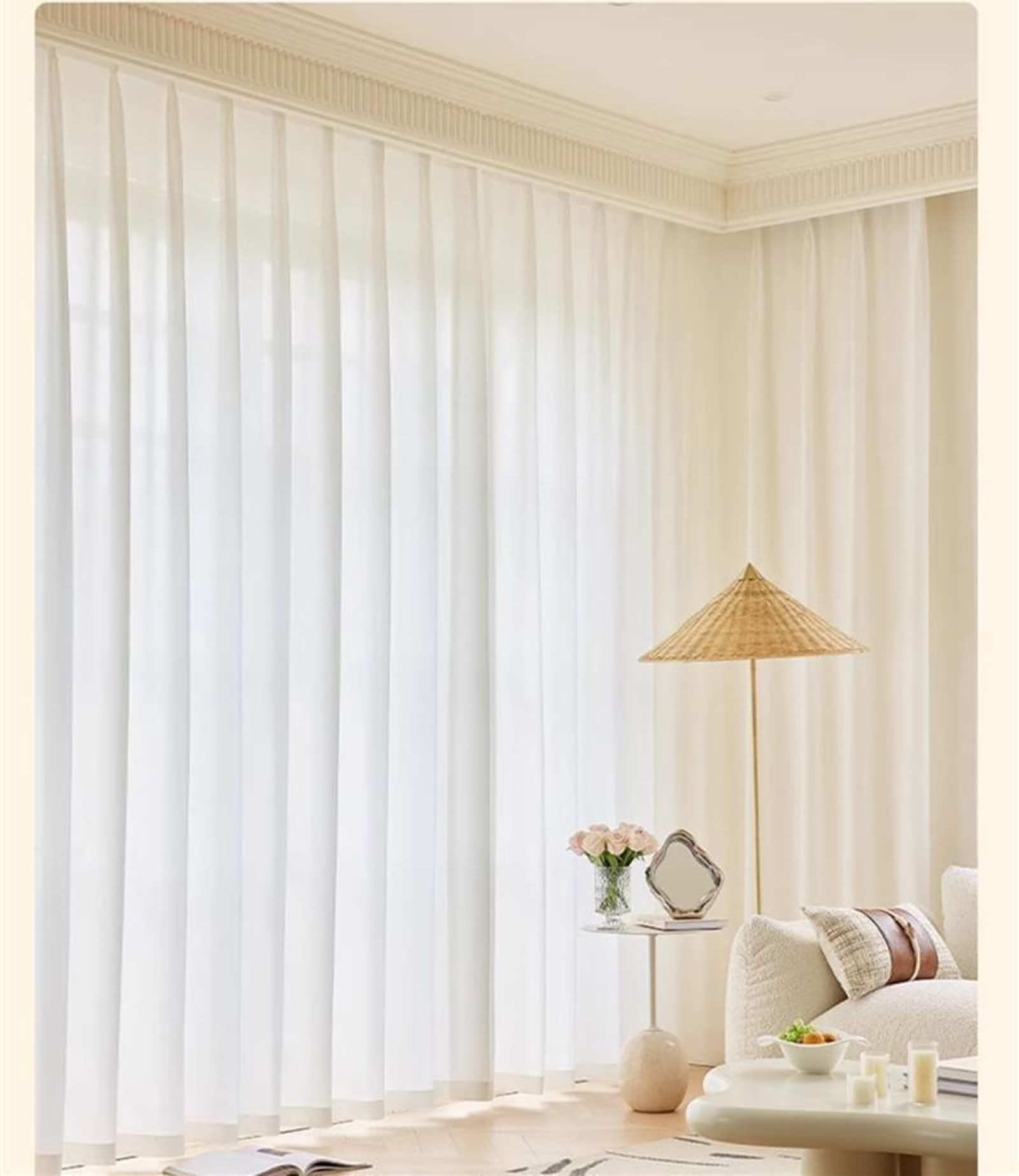 Zasłony do sypialni, przezroczysta zasłona okienna biała jednokolorowa nić 2 panele 86W x 115L cm