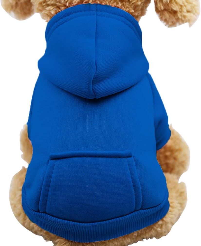 Jecikelon Winter Dog Hoodie Sweatshirts with Pockets Warm Dog Clothes for Small Dogs Chihuahua Coat Clothing Puppy Cat Custume (Dark Blue