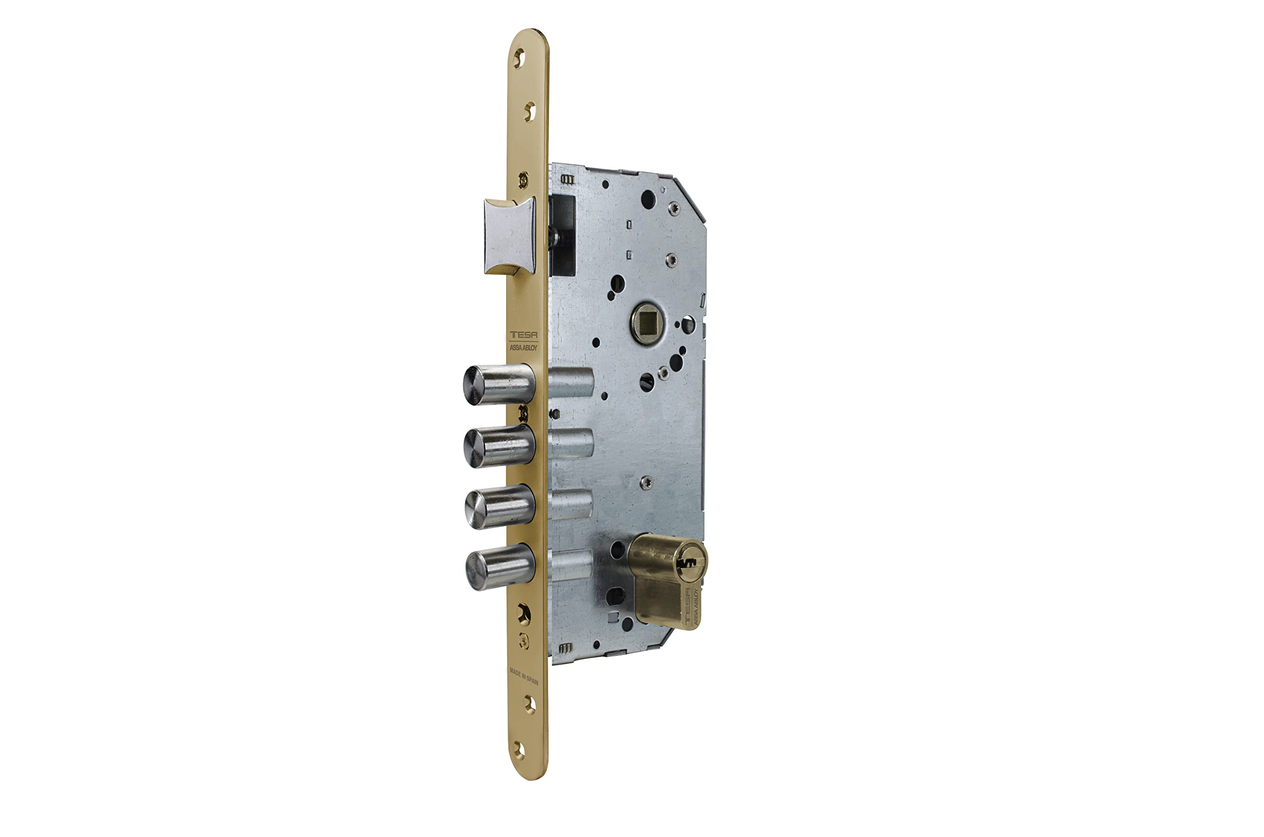 Tesa Assa Abloy R10BR567E Cerradura De Seguridad Monopunto de Embutir Para Puertas Latonado Cilindro 30 x 40 mm R10BR