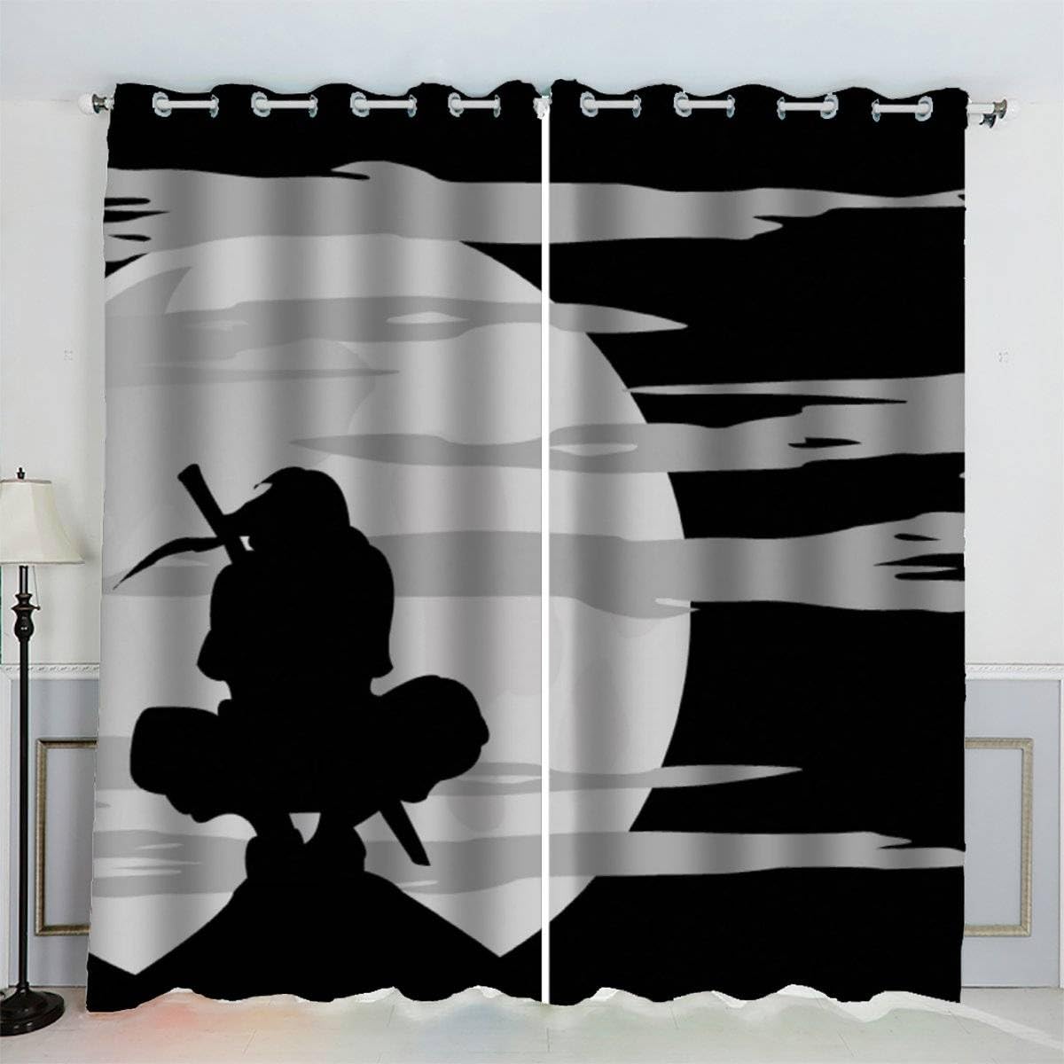 3D Manga Vorhänge Abdunkelnd mit ösen 200x160 cm Polyester Scheibengardinen Ninja-Mond Gardinen Blickdicht 2er Set Schallschutz Vorhang für Kinderzimmer Wohnzimmer Schlafzimmer