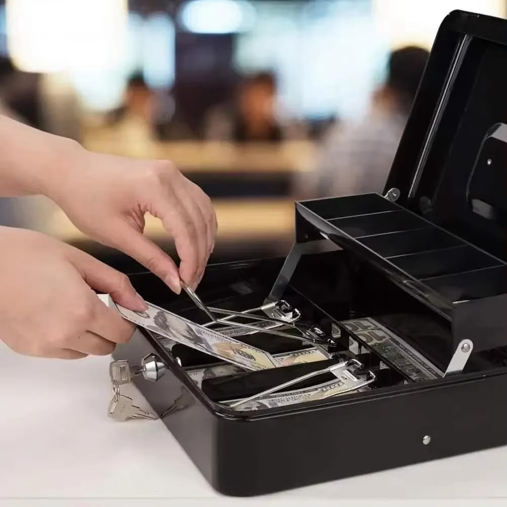Cassetta Portamonete In Metallo con Serratura, Cassaforte Portatile per Casa con Chiave, Capacità con Scomparti Multipli C