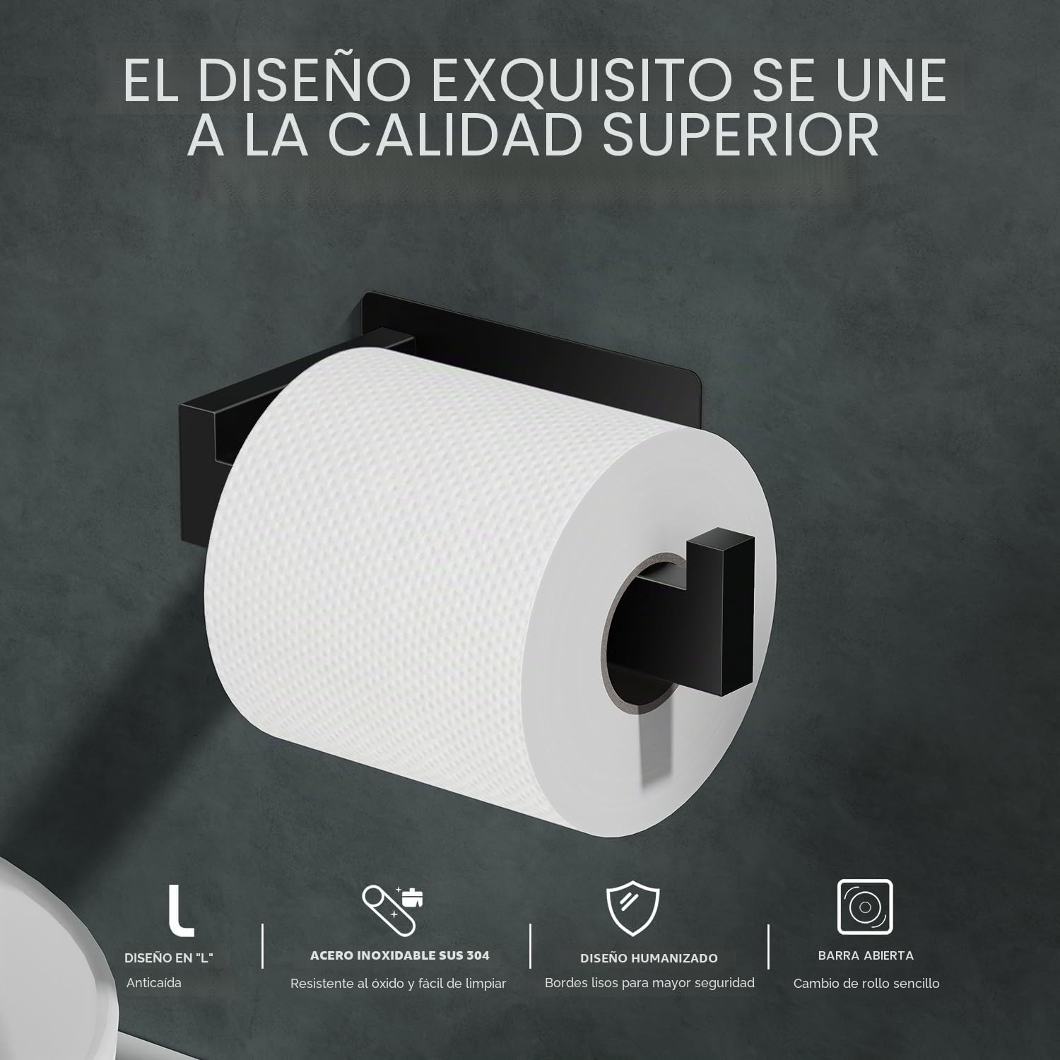 Auxmir Portarrollos Papel Higienico 2 Piezas Acero Inoxidable Baño Adhesivo, Fácil Instalación Soporte sin Taladro Autoadhesivo, Negro
