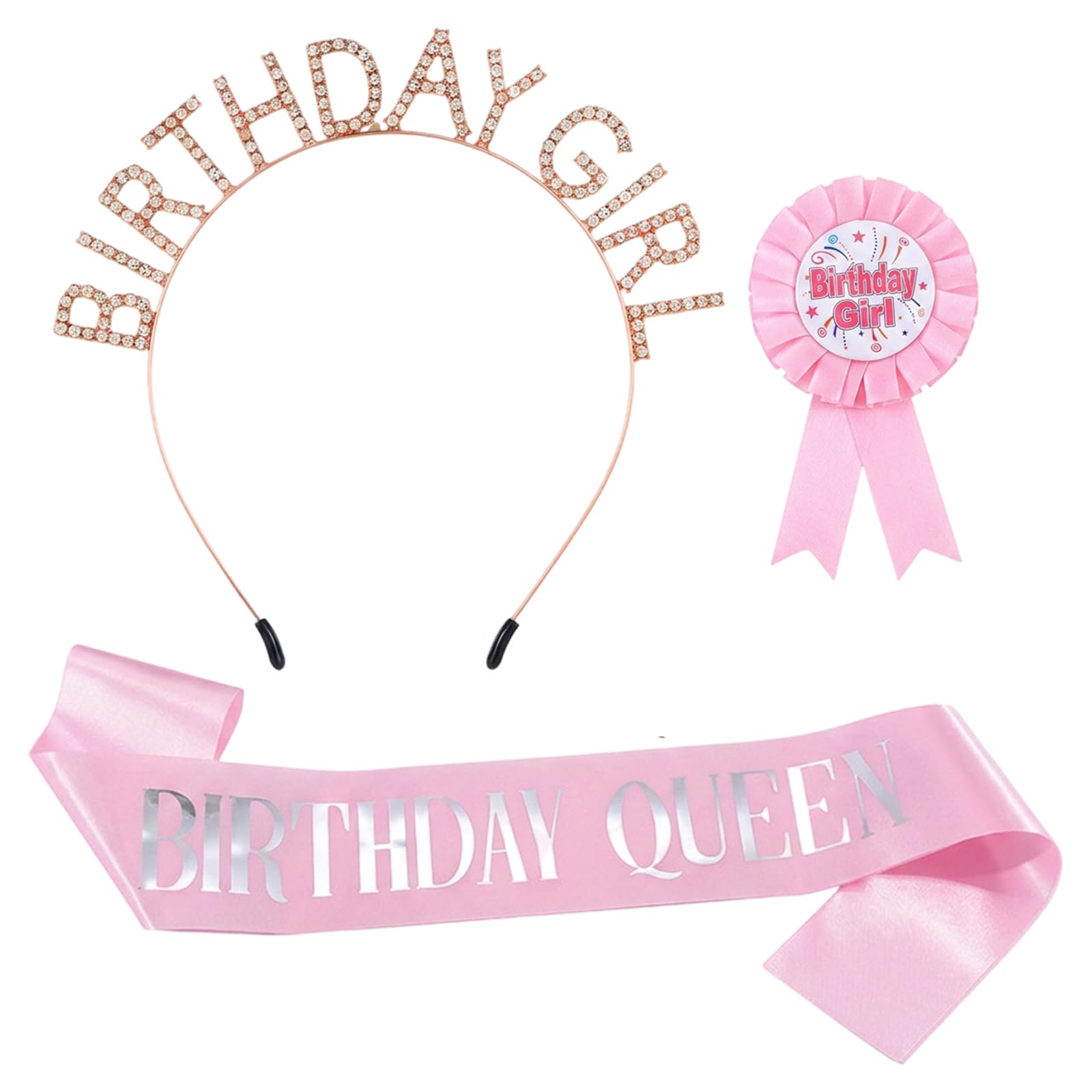 Rndqw Birthday Girl Badge, Birthday Crown, Elegant Birthday Sash for Celebrations Parties and Photo Sessions, Birthday Headband Girl Accessories for Teenage Girls and Women