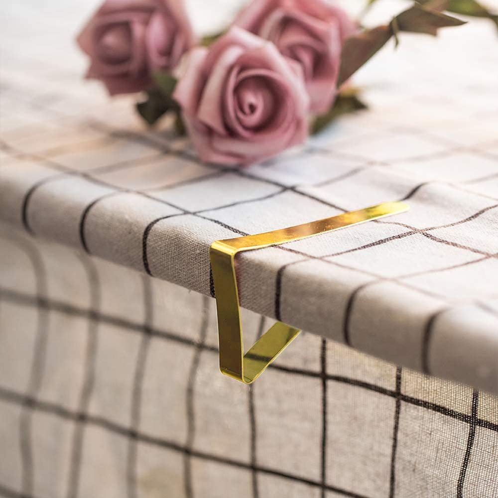 IME Tafelkleed Clips 8 Stuks Verstelbare Tafelkleed Clips Roestvrij Stalen Tafelhouders Metalen Tafelhoes Klem voor Bevestiging Tafelkleed Thuis Eten Picknick Bruiloft Feest, Gouden