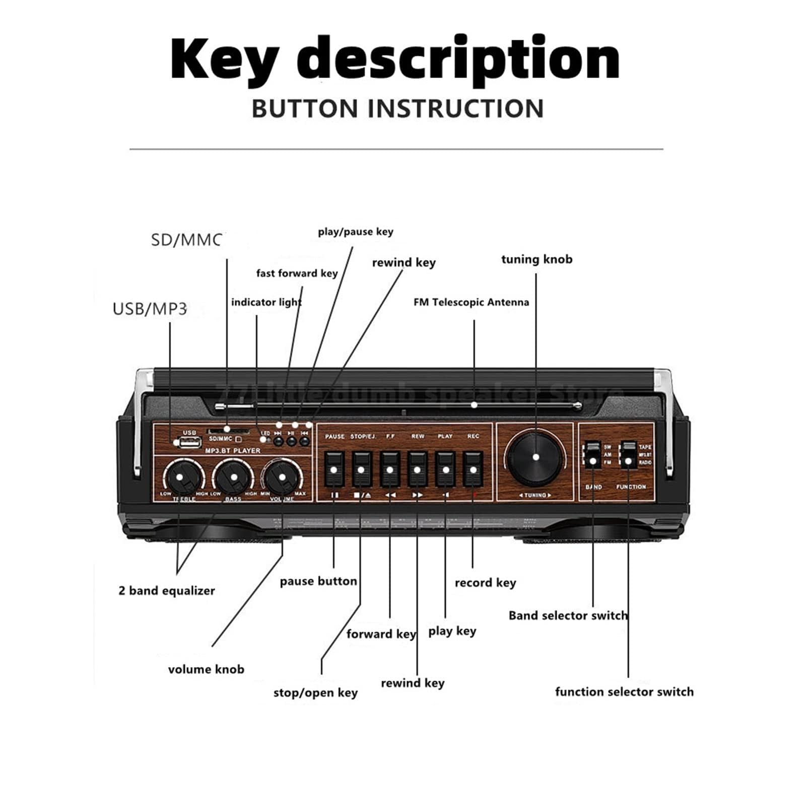 Boombox - Reproductor de CD portátil, grabadora de casete retro con Bluetooth y radio AM/FM, altavoz clásico de los años 80 para viajes y reuniones familiares