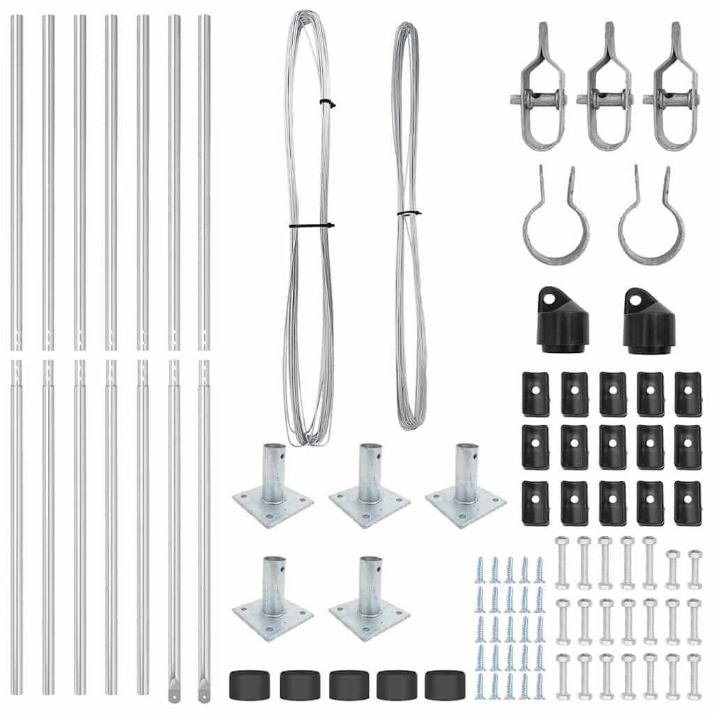 Postes de valla para hormigón de acero con recubrimiento en polvo, juego de 7 en plata, resistente a la intemperie para jardín, terraza, terreno y patio, con accesorios para límites