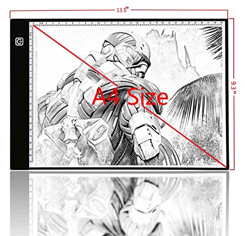 A4 Light Box Tracer with Scale | Ultra-Thin USB Powered Portable Dimmable Brightness LED Artcraft Tracing Light Pad | Light Box for Artists Drawing Sketching Animation 5D Diamond Painting