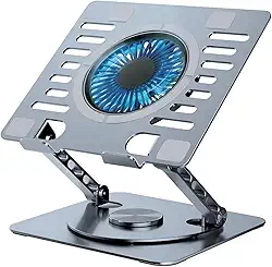 Suporte para Notebook Com Cooler Apoio Base de Aluminio para Laptop Tablet com Ventilador Ventoinha Ajustável Resistente Estável Portátil de Metal Vertical Dobrável Articulado