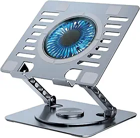 Suporte para Notebook Com Cooler Apoio Base de Aluminio para Laptop Tablet com Ventilador Ventoinha Ajustável Resistente Estável Portátil de Metal Vertical Dobrável Articulado