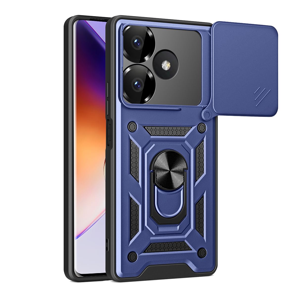 RonRun Cover per Xiaomi 13, 360°Rotante Anello Supporto Case Custodia Antiurto Morbida Paraurti TPU in Silicone Copertura - Cielo Blu