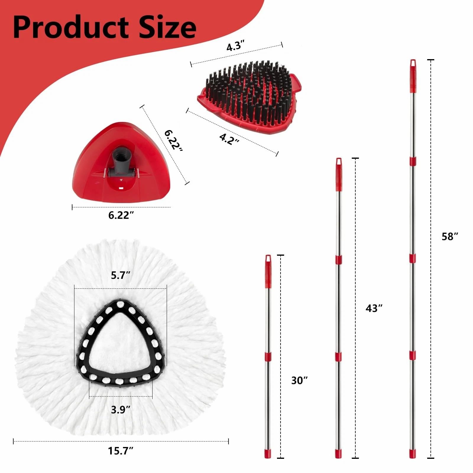 Spin Mop Ricambio Testa Spin Mop Ricariche Compatibile con O Cedar 1-Tank Spin Mop Maniglia, 3 ricariche in microfibra, 1 copertura per testa triangolare, 1 testa di lavaggio e manico per Ocedar
