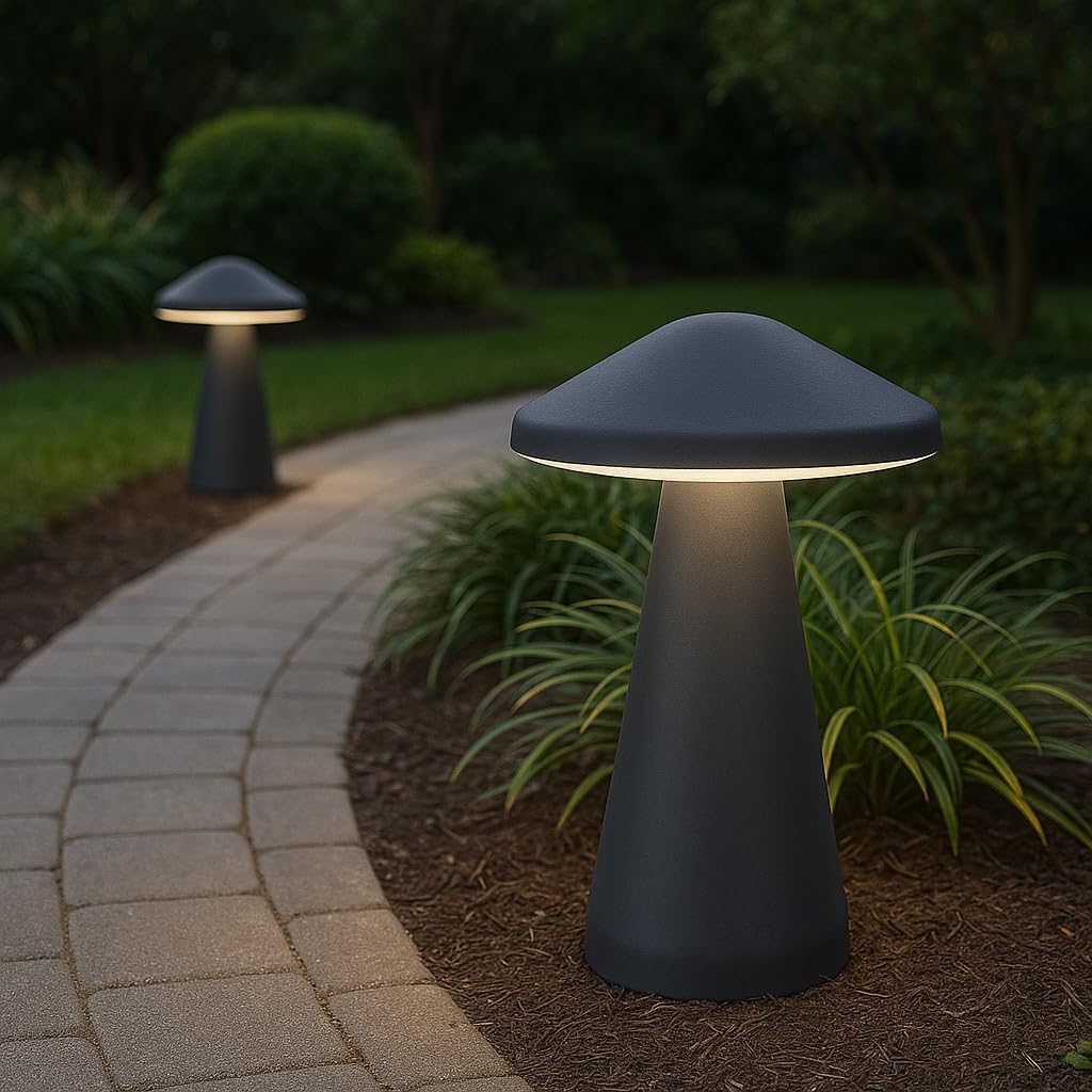 rbsk led mushroom gate light waterproof pillar lamp for outdoor decor garden lighting pole mount exterior fixture for patio compound boundary, home entrance, garden (mushroom) (pack of 2)