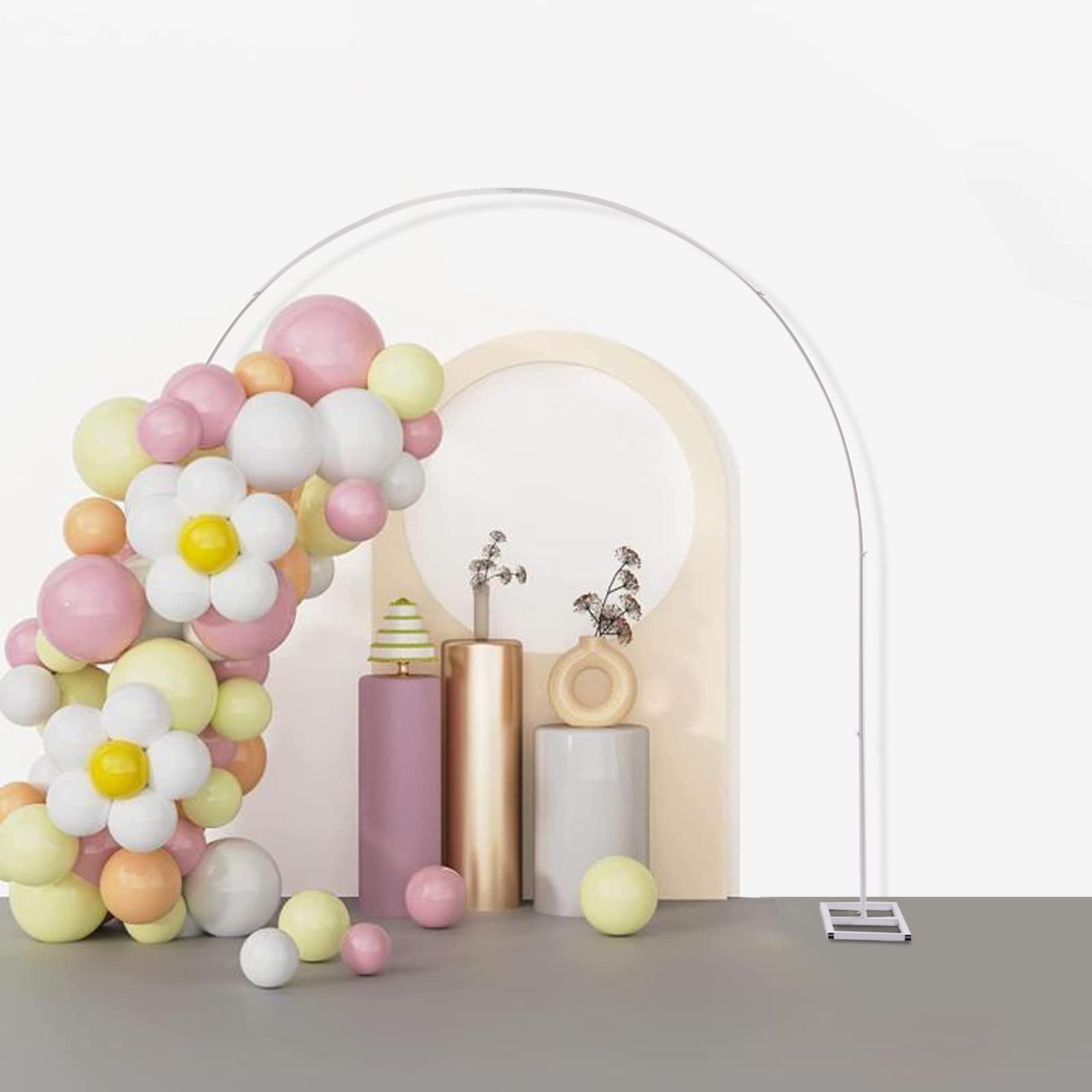 Ballonbogen aus weißem Metall, dekorativer Ständer, 2,3 m, wiederverwendbar | Lackiertes Eisen, 0,7 mm, 2,3 x 2,3 m, stabile Basis 25 x 50 cm, einfache Montage, zerlegbar, wiederverwendbar, Hochzeit