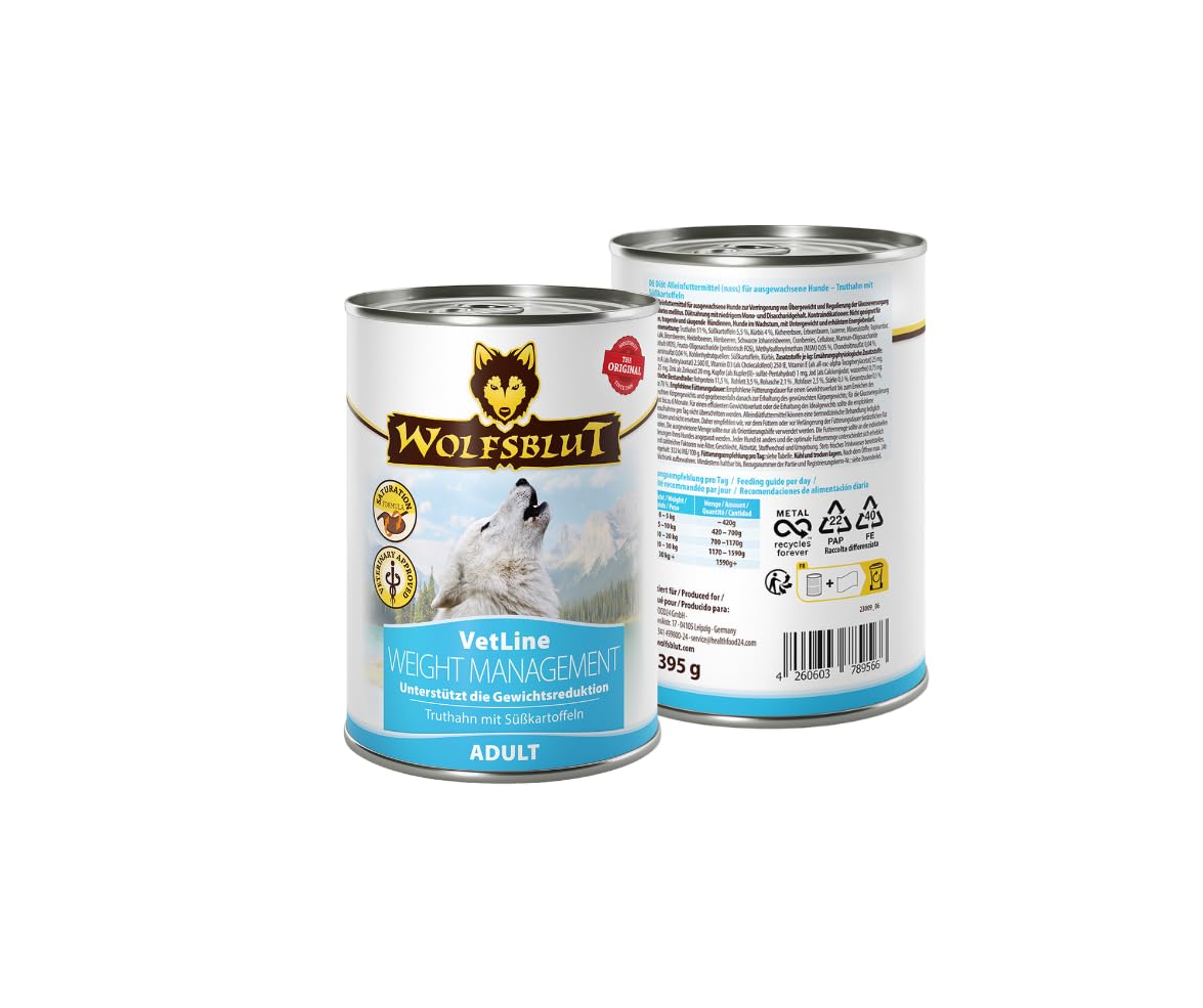 Wolfsblut Vetline Hundefutter - Weight Management, 24x395g - Sparbundel, Sparpaket - inklusive Warnicks Tierfutterservice Hundesnack Goodie