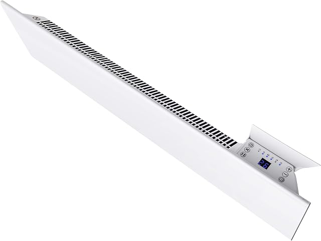 MYLEK Panel Heater Radiator Low Level 1KW Electric - Thermostat - Wall Mounted Slim Baseboard Panel Heater for Bathroom, Office, Bedroom, Garage White (1000W)