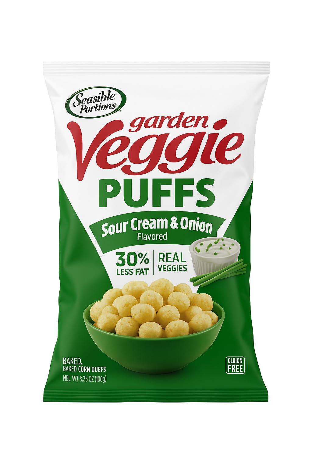 Sensible Portions Garden Veggie Puffs Sour Cream & Onion - Gluten Free Vegan Cheese Puffs for Health-Conscious Snackers