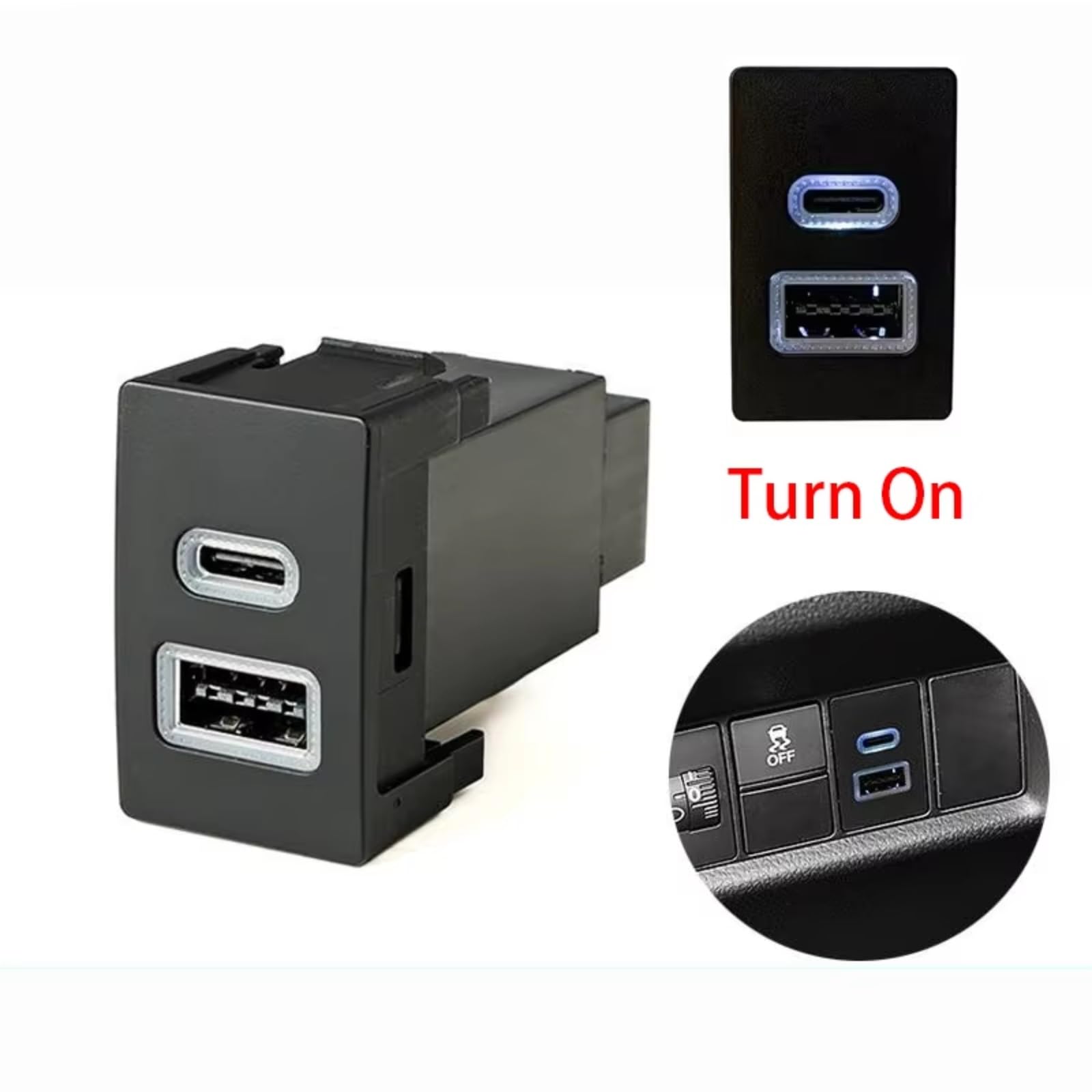 Consola Central Con Puerto USB Compatible Con Crv Para Breeze Para Urv 12V QC3.0 Para Cargador Coche Dual Para Adaptador Carga Teléfono TIPO C Con Cable Puerto USB Coche